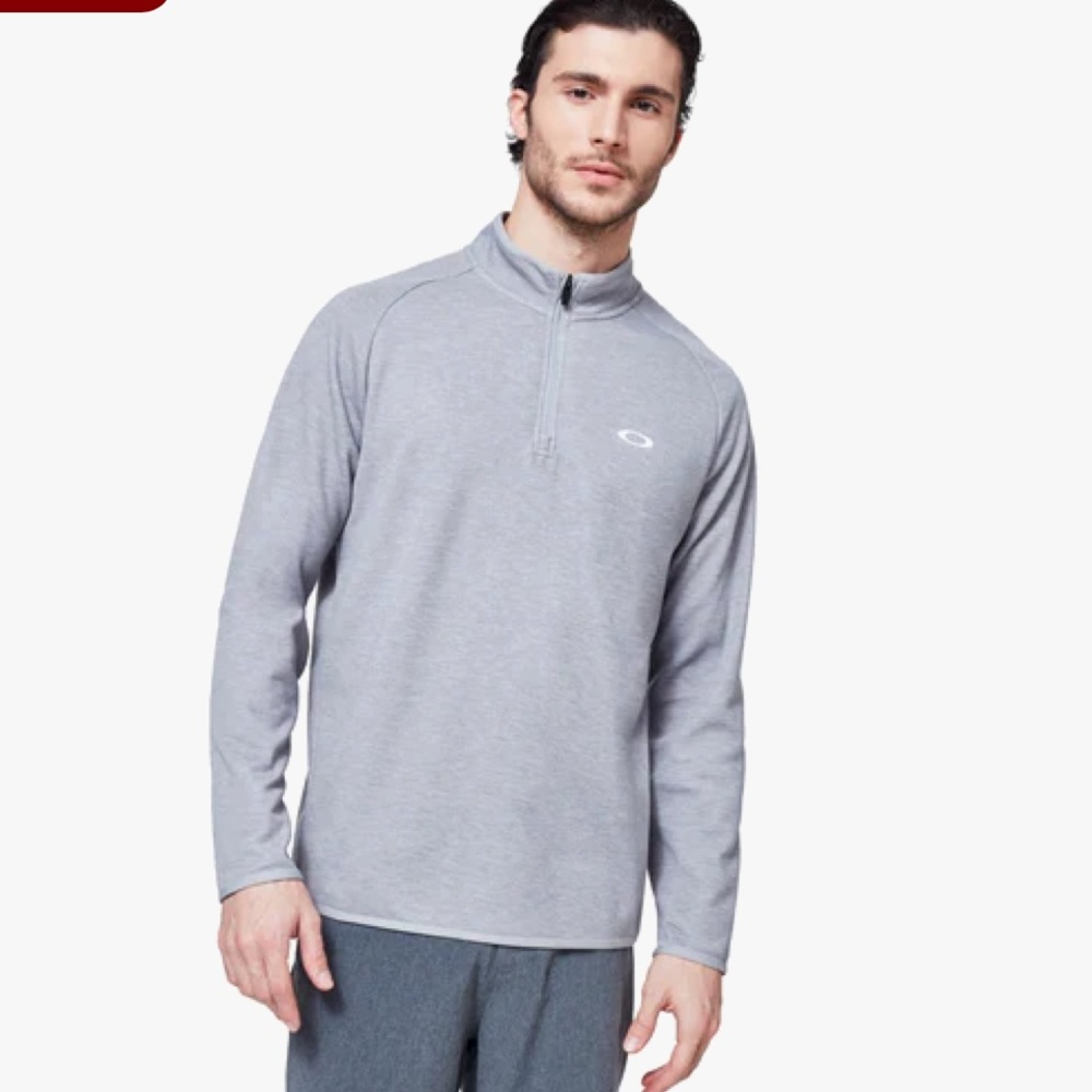 Oakley Mens Contention 1/4 Zip Golf Pullover Heather Gray black logo